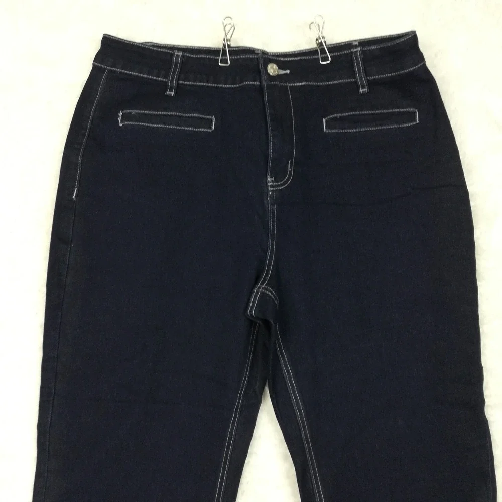 Luvamia Womens Jeans Cropped Blue Denim Dark Wash High Rise XL New